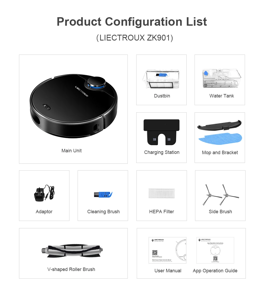 LIECTROUX ZK901 Powerful Suction LDS Robot Vacuum Cleaner Laser 4000Pa with mop function Home Appliances Robotic Vacuum Cleaner