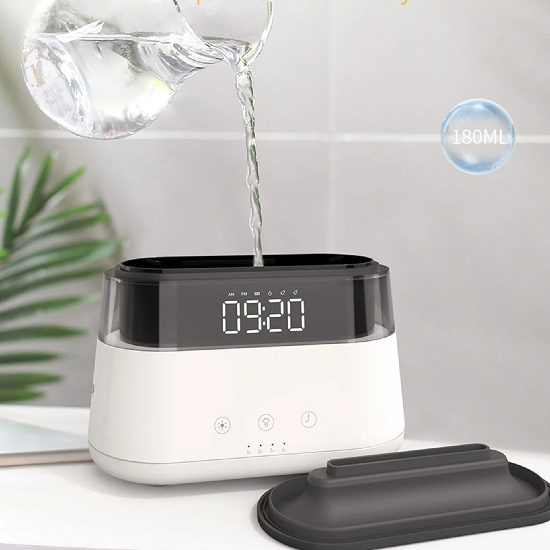 Hot Sale Portable Flame Led Air Humidifier Rainbow Lamp Tochable Home Flame Essential Oil Aroma Diffuser With Alarm Clock