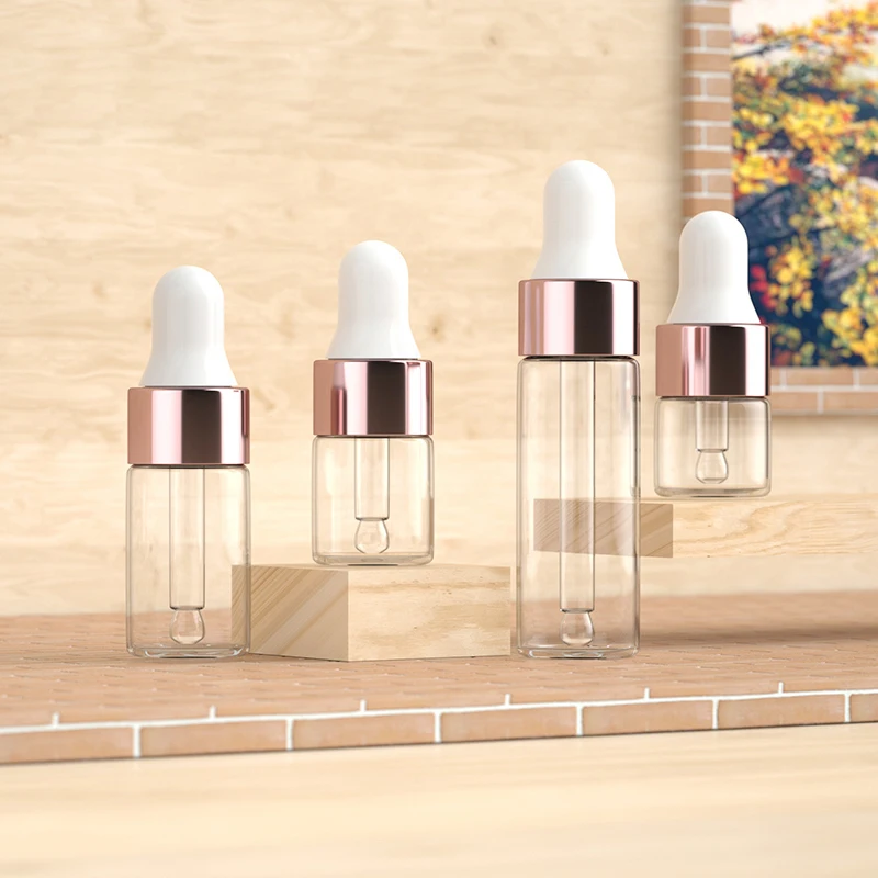 Essential Oil Dropper Bottle Makeup Packaging Rose Gold Glass Dropper Bottle Glass Mini Size 1ml2ml3ml5ml 1ml 2ml 3ml 5ml Frost