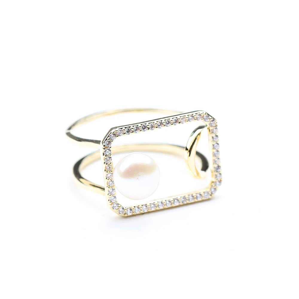  YANYI Temperamental High-grade Diamond Inset Geometric Pattern Ring Opening Adjustable Jewelry