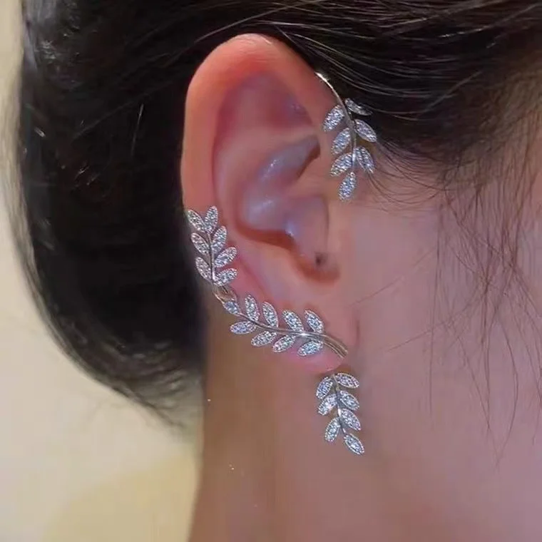 New Arrival CZ Zirconia No Piercing Leaves Leaf Ear Cuff Earrings for Women Wrap Jewelry Wholesale