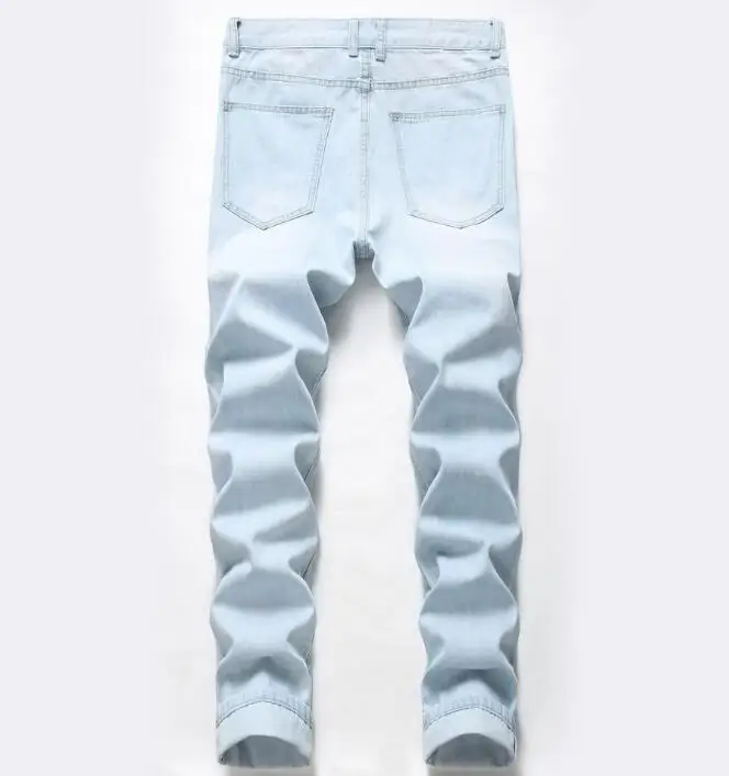 Men Zipper Stretch Jeans pant Casual Slim Knee Hole Trousers Male Big Size Pencil Pants Denim Skinny Jeans for Men