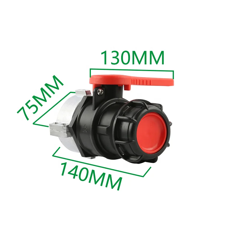 Plastic Ball Valve DN50 PTFE Gasket And S60X6 THREAD Handle IBC Quick Connect Water Fittings
