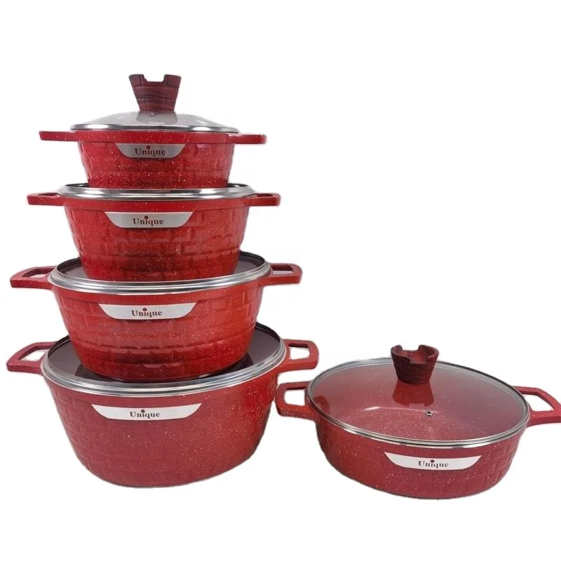 Hot Selling High quality 10 piece Pot and Pan cast aluminum granite non-stick kitchen cookware sets