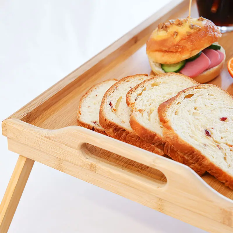 Bamboo Bed Tray Folding Breakfast TV Laptop Tray Table Hospital Serving Tray with Handles Foldable Legs