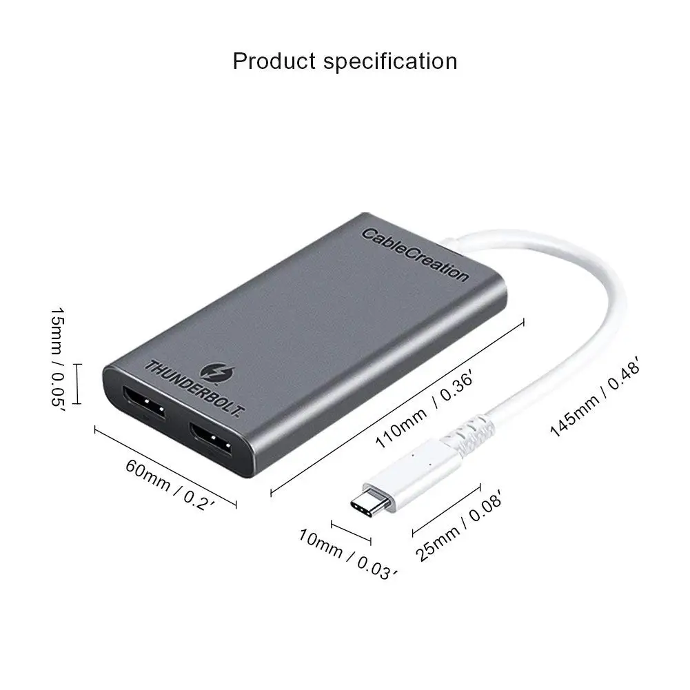 CableCreation Thunderbolt 3 to Dual DisplayPort Adapter Support Two 4K 60Hz Monitors or One 5K Display