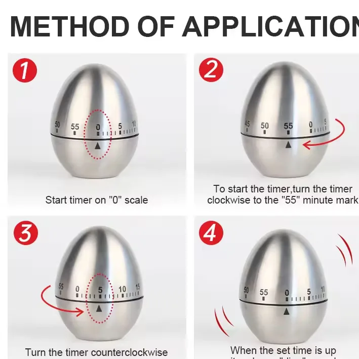 Manual 60 Minutes Mechanical Countdown Kitchen Timer Loud Alarm Stainless Steel Kitchen Egg Cooking Timer