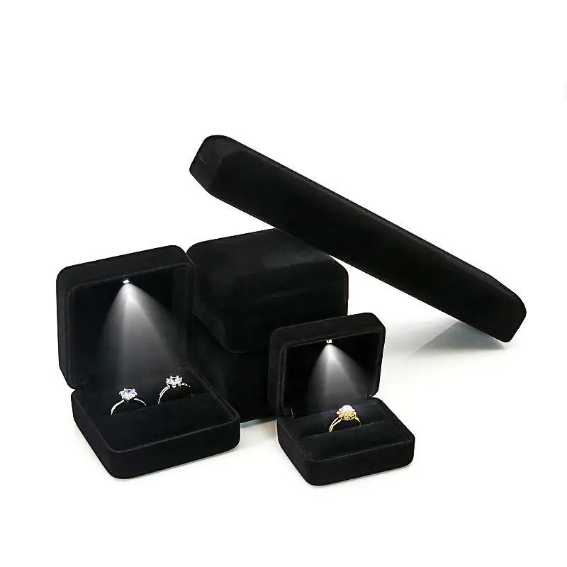 High End Velvet Gift Jewelry Packaging Boxes with LED Light and Custom LOGO 5 Colors Necklace Ring Jewellery LED Boxes