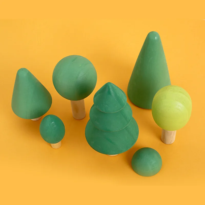 Natural Peg Dolls Set Evergreen Forest Trees Beautiful Craft Wooden Building Blocks Wooden Toy for Kids