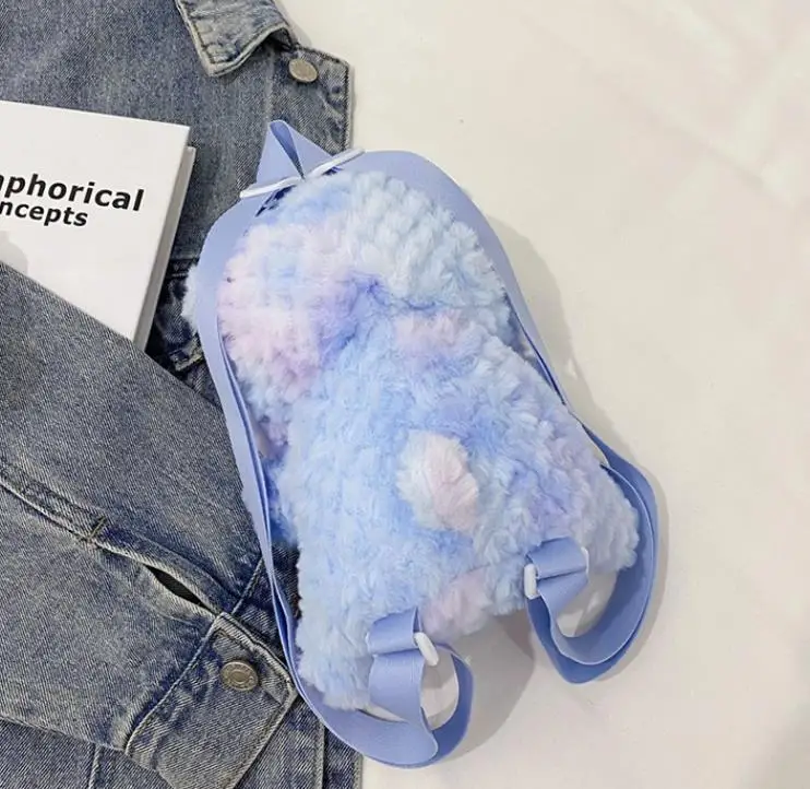 Hot sales cartoon cute  teddy bear fleece bag fanny backpack for kids with teddy bear