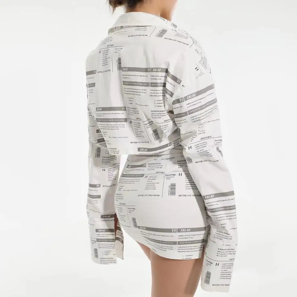 
2020 fashion clothes woman sexy printed long-sleeved short shirt package hip skirt two-piece 