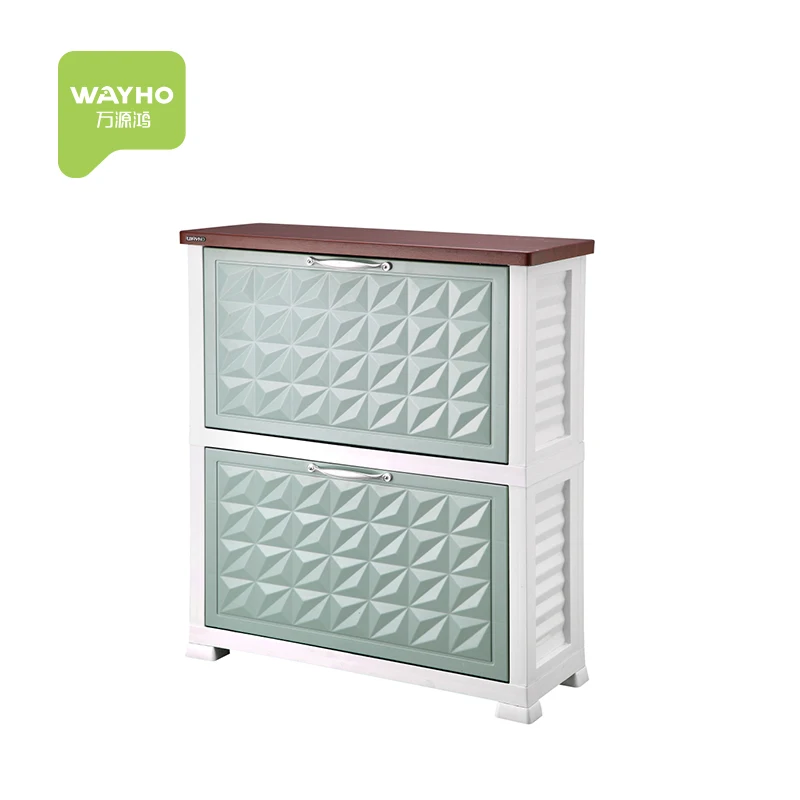 High Quality new plastic shoe storage cabinet with MDF wooden top
