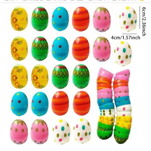 Easter Eggs Plastic Printed Fillable Easter Egg Party Favor Hunt Game Basket Stuffers Fillers Assorted Colors