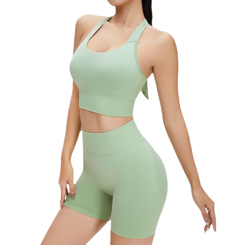 Custom New Fashion Two Piece Women Clothing Sexy Yoga Sport Top  Bra Gym Fitness Set Wear Women
