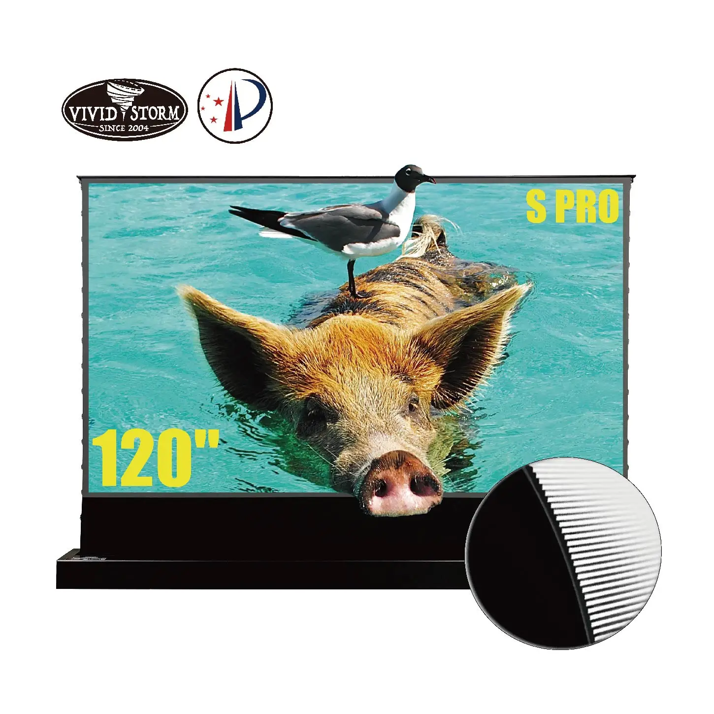 
VIVIDSTORM S PRO 120 inch Electric Tension Floor UST ALR Projection Screen with Wall brackets 