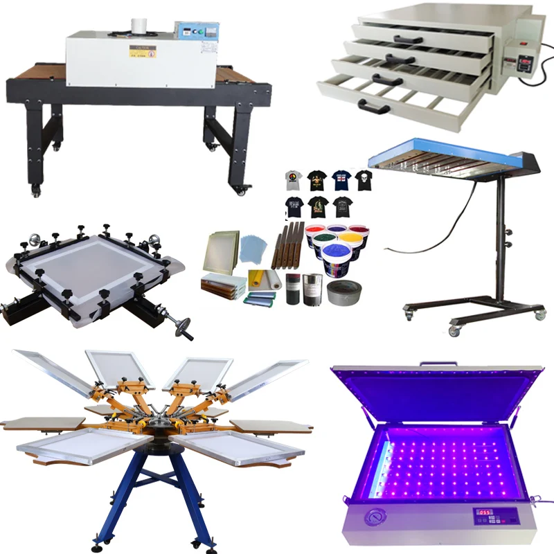 Manual DIY Full set 6 color 6 station t-shirt silk screen printing machine kit all stuff including