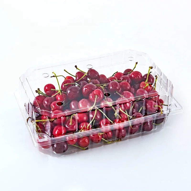 Disposable Plastic Fruit Vegetable Container Clamshell Clear Transparent Fruit Packaging Box Cherry Punnet 1KG