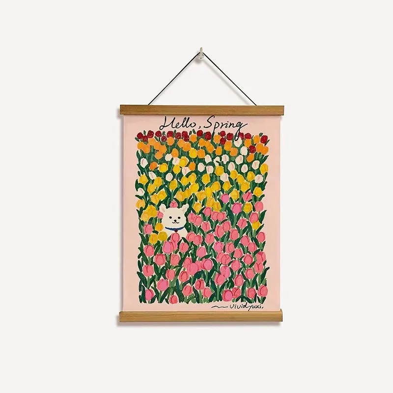 High Quality Wooden Magnetic Poster Hanger Wall Scroll Frame Poster Hanging Banner Teak Wood Painting Frame