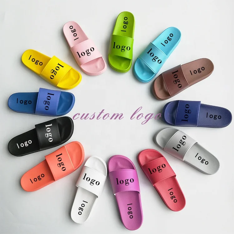 Slides With Logo Comfortable Indoor Outdoor Slides For Women Custom Plain Slides Rubber Slippers For Men With Logo