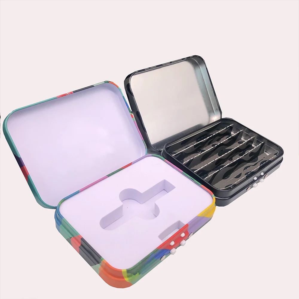 CMYK printing metal hinged tin case for child resistant box packaging