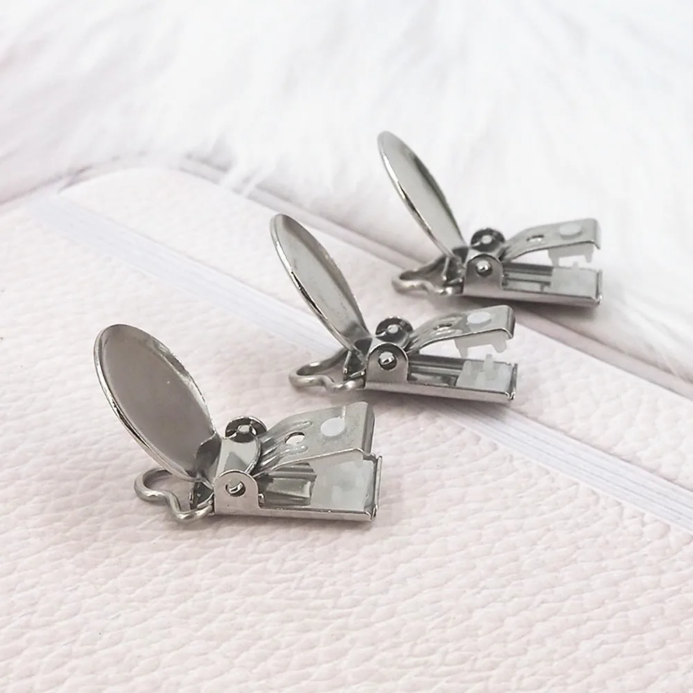 Customized Stainless Steel Round Flat Back Tray Earring Suspender Soother Dummy Clips DIY Silver Pacifier Clip Baby