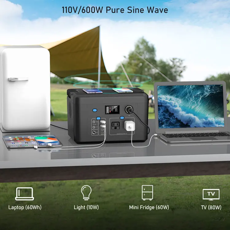 Portable Power Station 600W AC 110/220V Li-ion Battery Power Bank Emergency Backup Camping Fishing Solar Generator