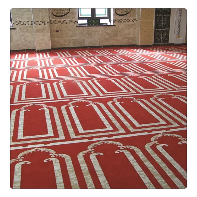 Plain Colour Design Fire Resistance Mosque Printed Prayer Roll Muslin Prayer Rugs for Sales
