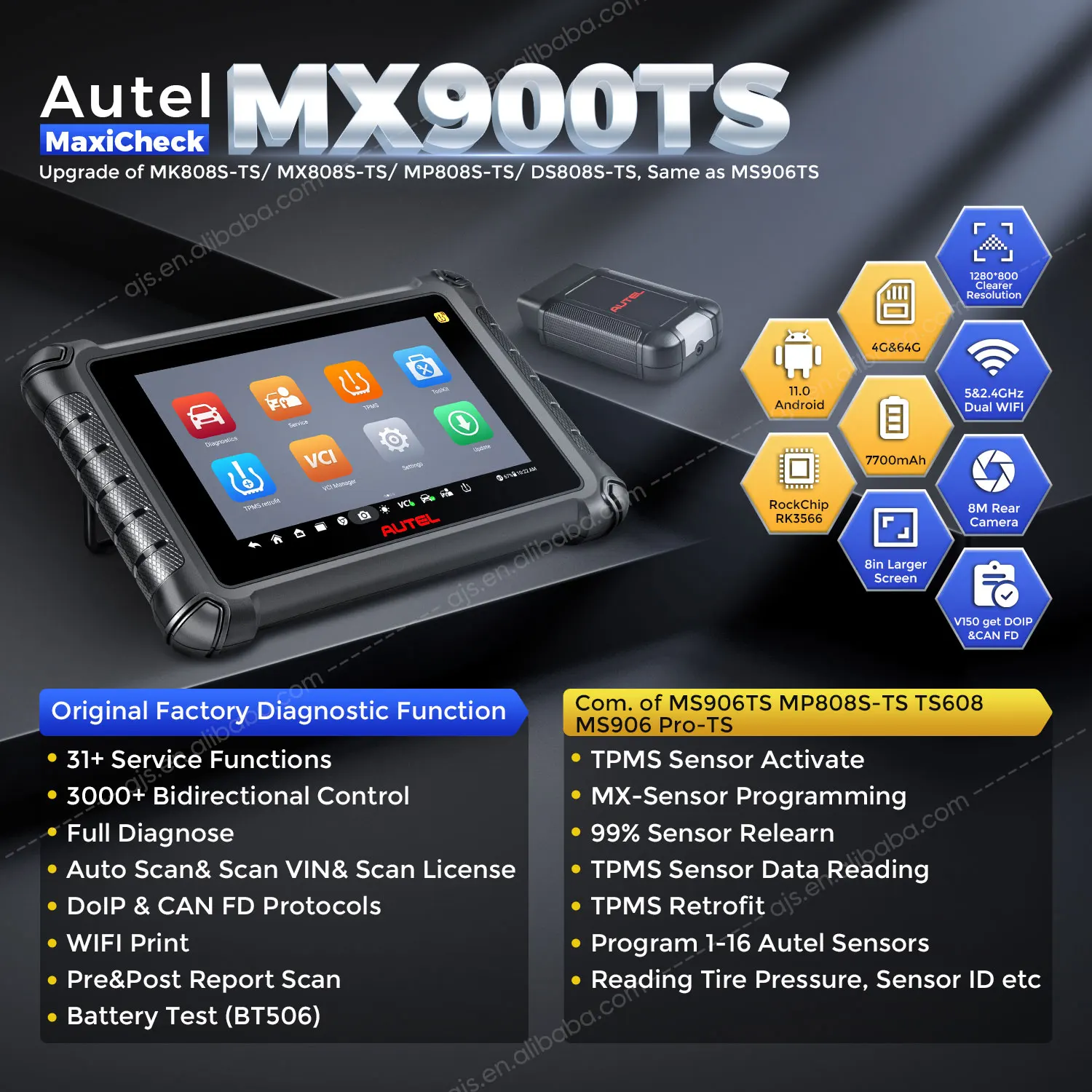 [US VERSION] Autel MaxiPRO MX900 TS Car Diagnostic Tool MX808S MX900TS MP808TS Altar Universal Vehicle OBD2 Scanner For All Cars