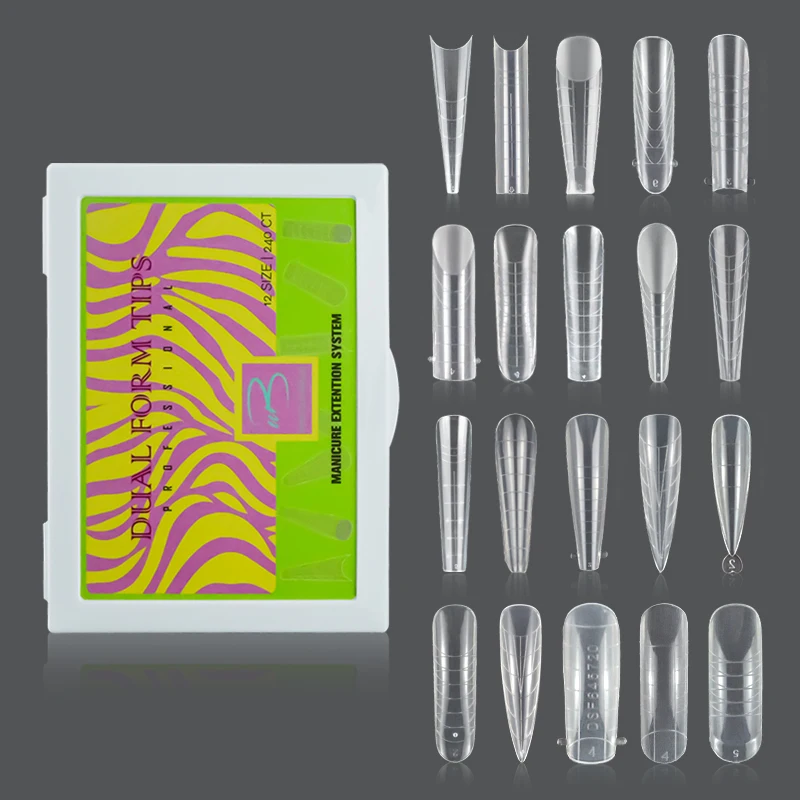 120pcs 240pcs Acrylic Nail Quick Building Mold Tips Nail Dual Forms Finger Extension Stiletto Nail Tips for Poly Gel