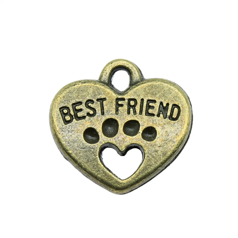 14x15mm Charms Heart Best Friend Tibetan Silver Pendants Antique Jewelry Making Diy Handmade Craft