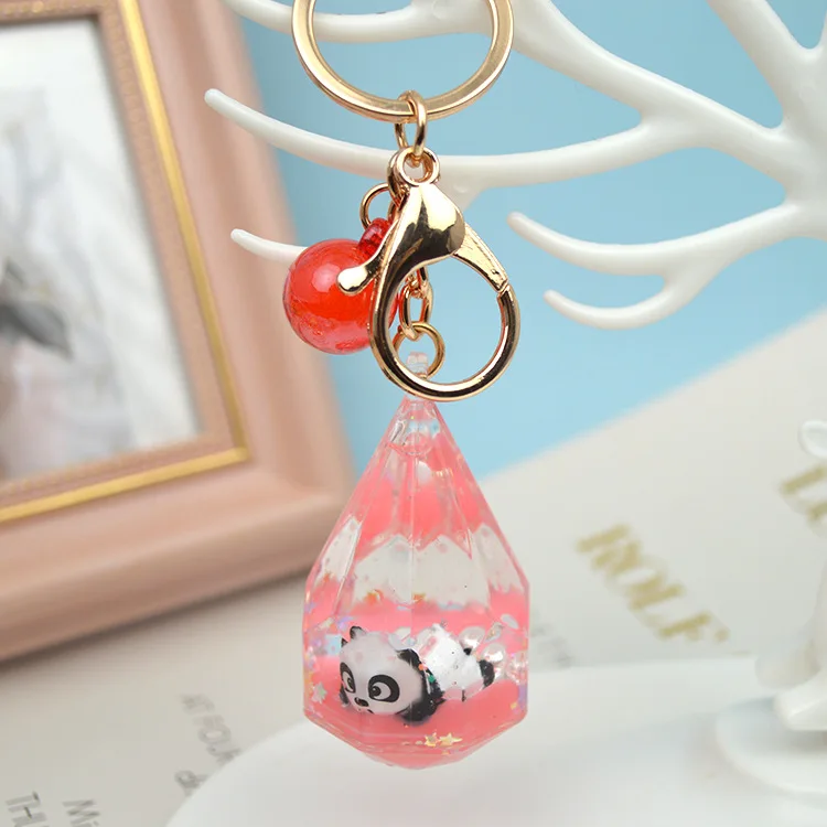 New oiled pearl milk panda key chain pendant super cute girl heart small hanging ornament car key chain accessories