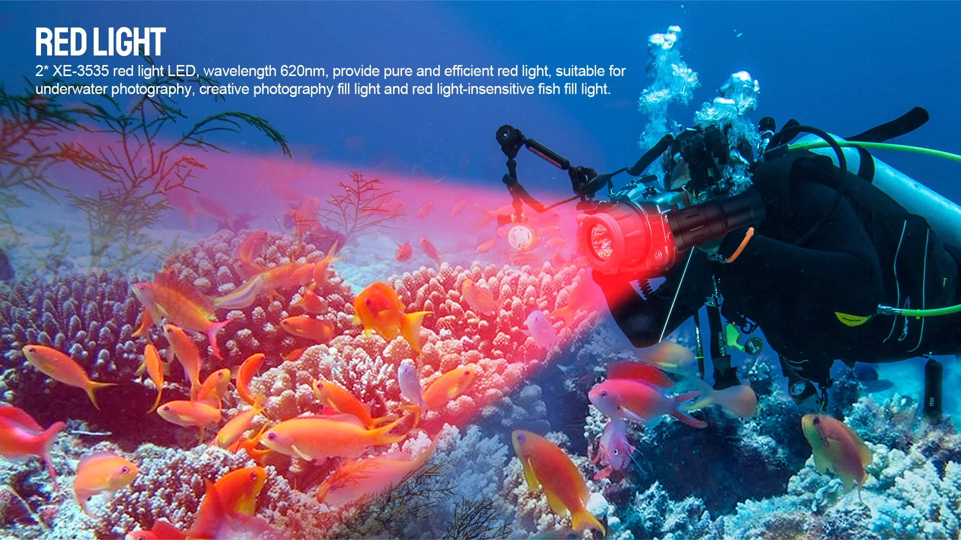 TrustFire DF35 Red UV Diving Flashlight 2350LM USB rechargeable Underwater 70M Scuba Photography Video Flashlight