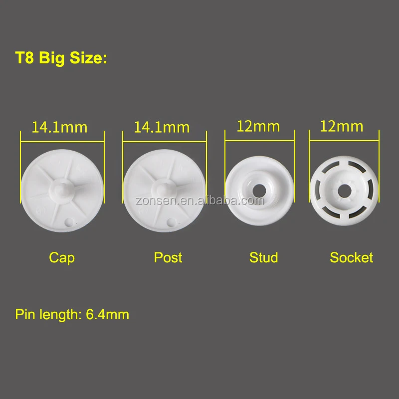 14.1mm KAM Round Matt White or Black Snap Fasteners T8 Plastic Snaps Press Button for Baby Clothes
