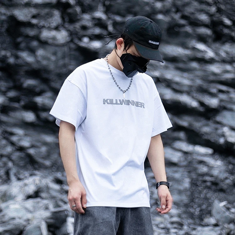 Killwinner fashionable boyfriend style letters tshirt short sleeve heavy cotton unisex puffer print t shirts in bulk