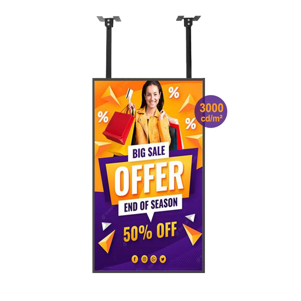 Ceiling Hanging Digital Signage High Brightness Display LCD 3000 Nits Ultra Thin Advertising Display