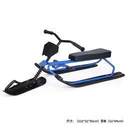 Snow Racer Sled Ski Sled Slider Board with Steering Wheel Twin Brakes Pull Rope Snow Bike Sled for Kids Age 4 & up