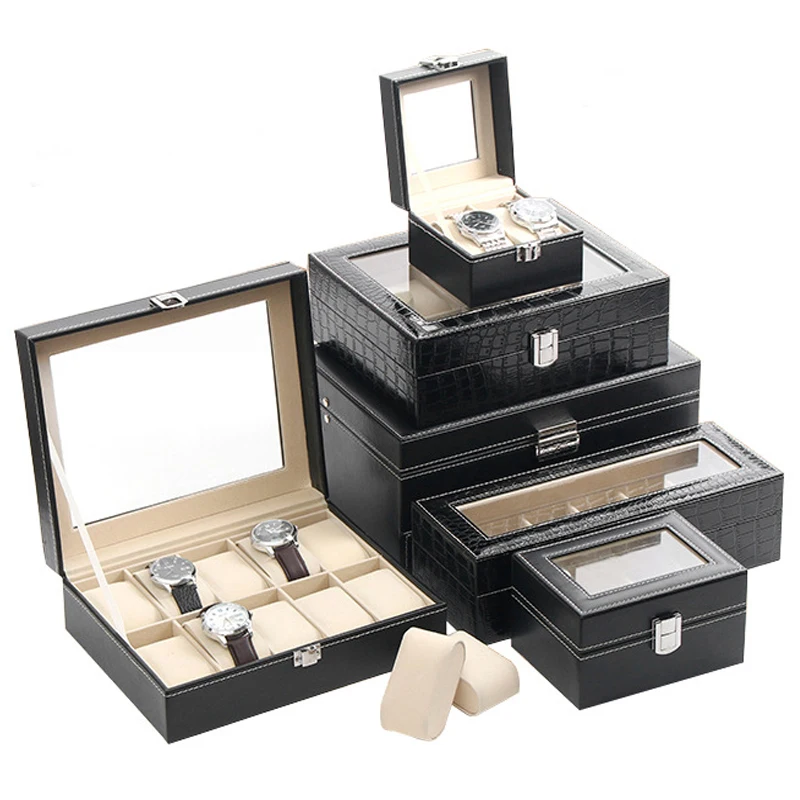 Многослойный стеклянный ящик для хранения часов, кожаный Мужской органайзер для наручных часов