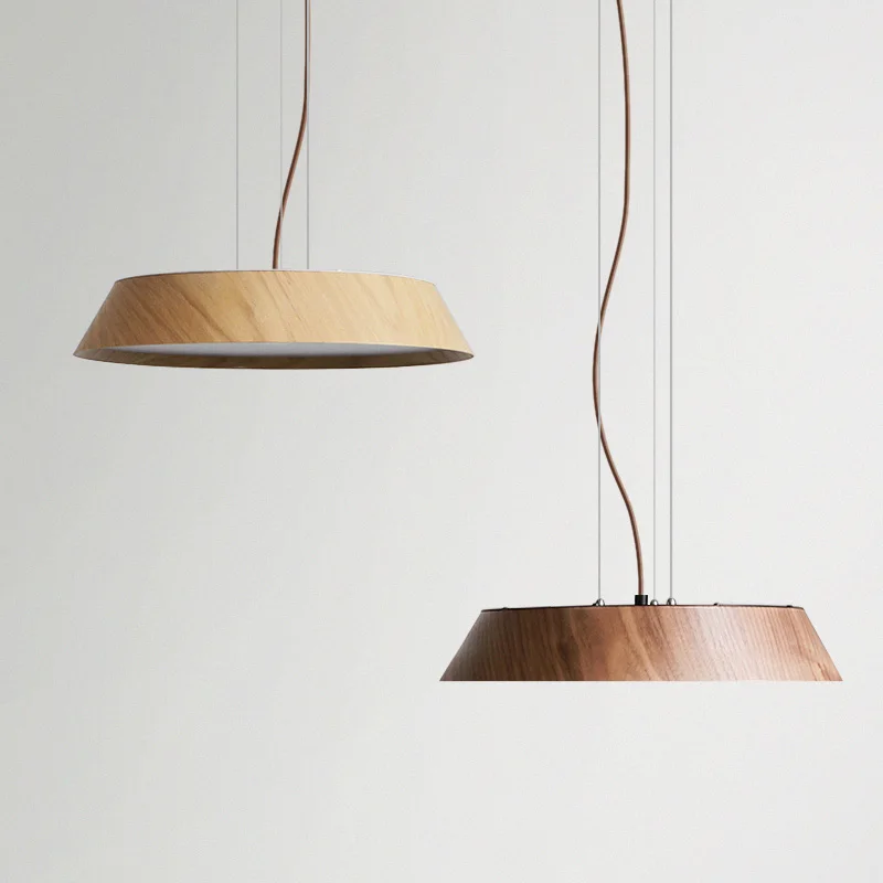 European Artistic Round Chandelier Modern Hanging Lamp Minimalist Style Dining Room Kitchen Oak Wood Pendant Light