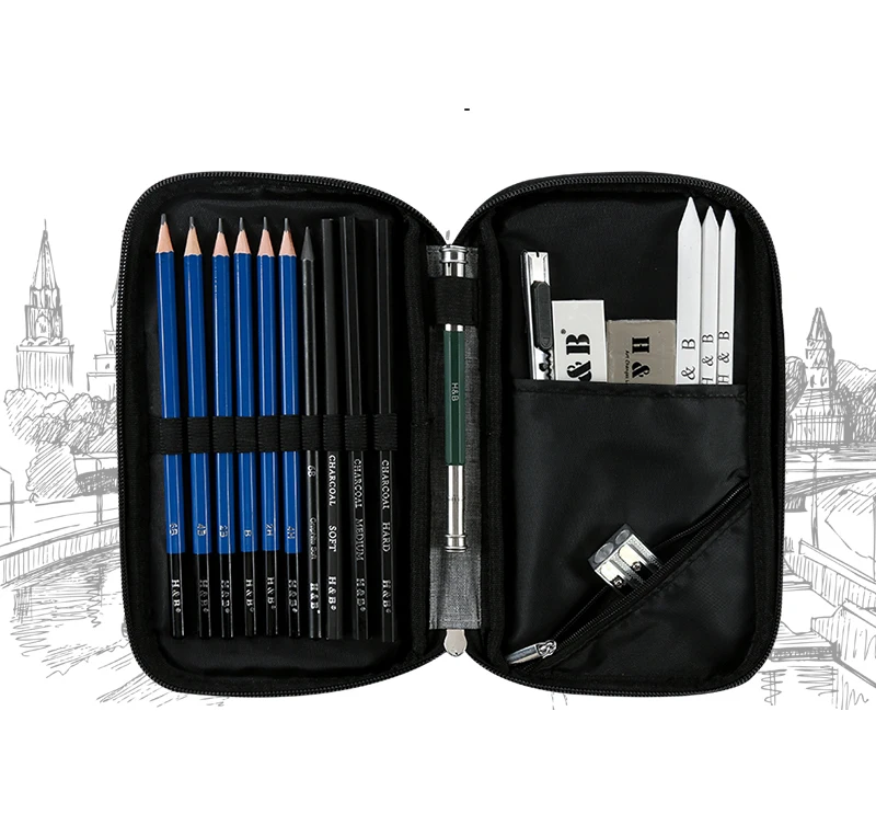 18pcs Professional artist  drawing  pencil and mini Portable sketch standard pencils
