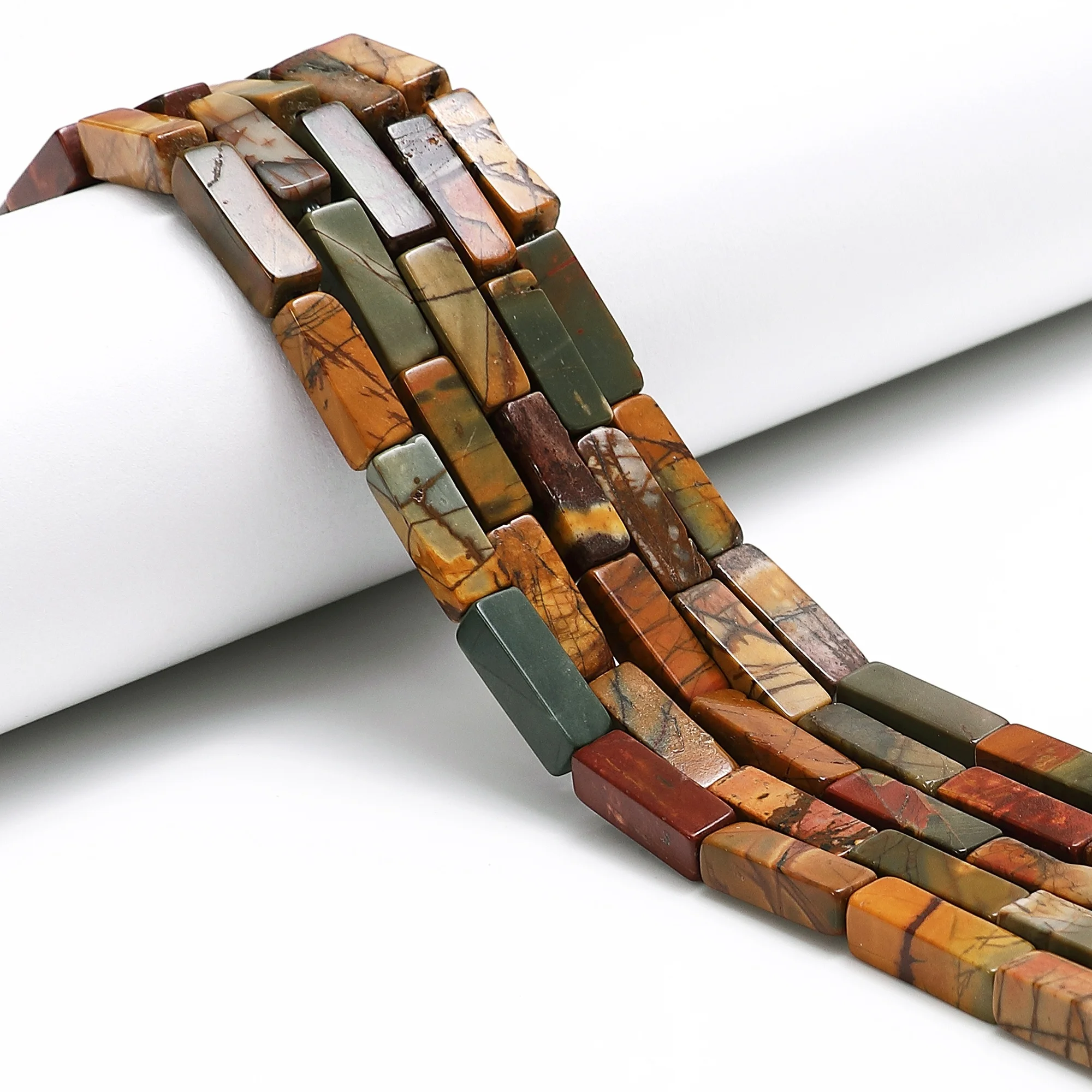 4x13mm 6x10mm Blue Sea Sediment Imperial Jasper Natural Red Creek Jasper Stone Rectangle Cylinder Tube Rondelle Beads for DIY