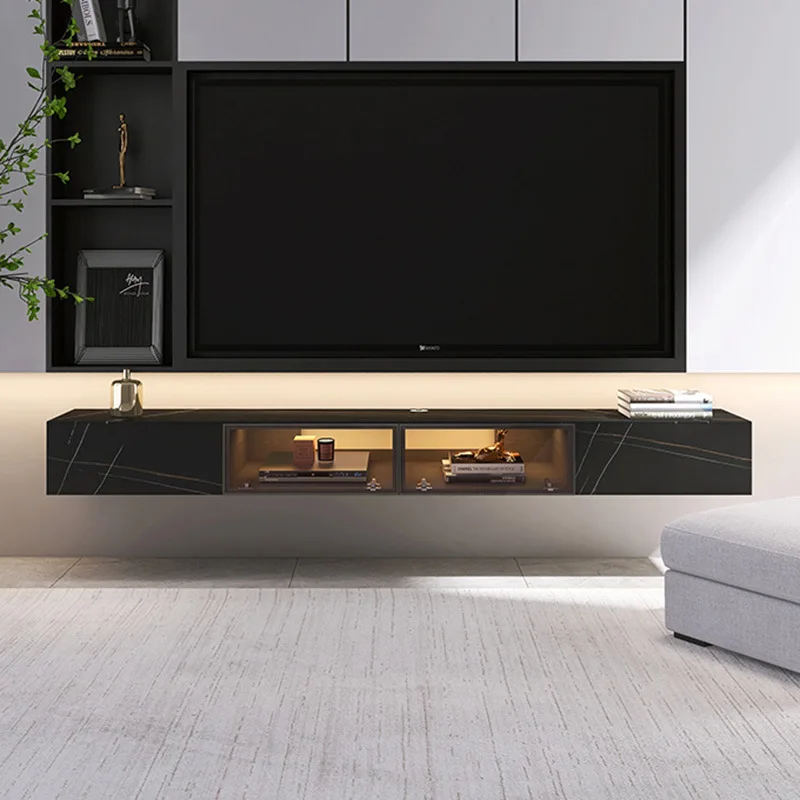 Modern Italian luxury sintered stone top wooden furniture tv stand
