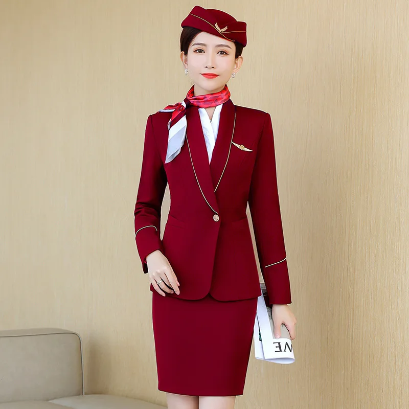 Reception Crew Front Desk Flight Attendant Professional Hotel 2 Piece Set  salon uniforms