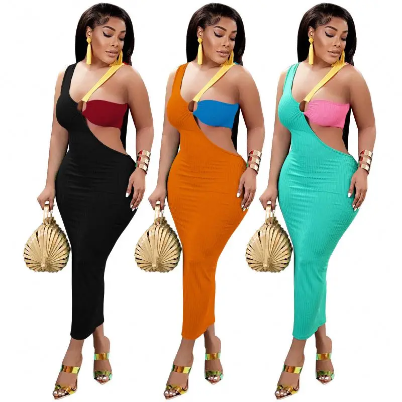 2024 New Product Summer Dress Fashion Ribbed Hollow Out Long Dress Bodycon Elegant Sexy Womens Dresses