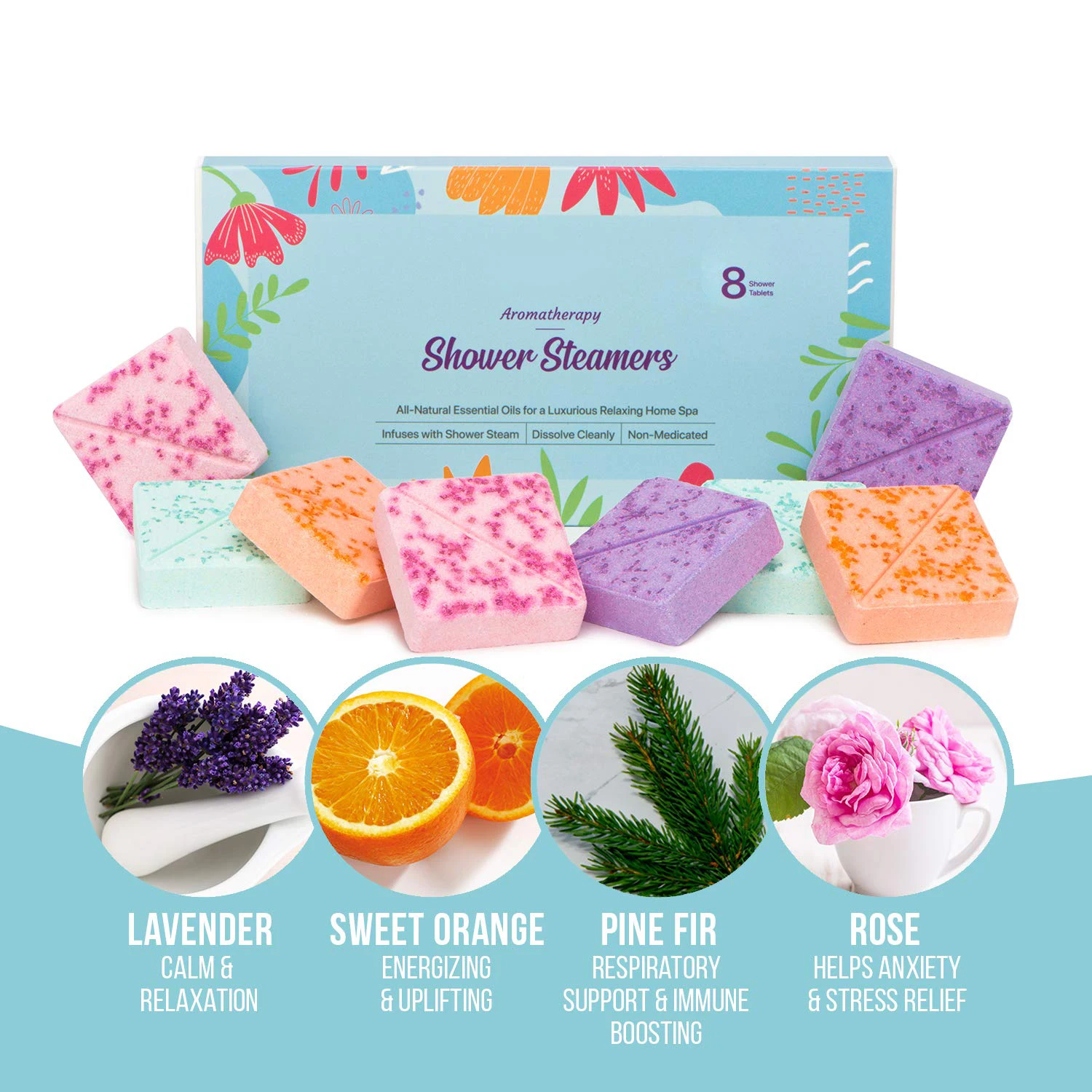 Essential Oil Aromatherapy Natural Vegan Organic Square Shape Shower Steamers Of  Custom Gift Set