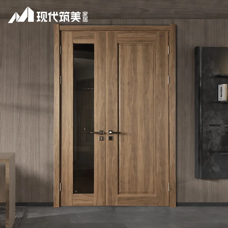 Foreign Wood Engineering Mdf Main Double swing Glass Plywood Moisture Resistant Entry Latest Interior Room Wooden Door