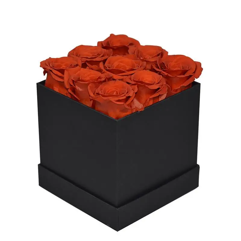 High Quality Square Hug Bucket Natural 9-heads Preserved Rose Flower Box for Christmas Gift for Girl Friend or Mom