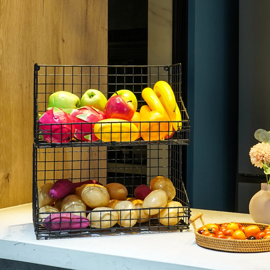 Large 2 tier Stackable metal Wire Baskets Snack Spice Canned Food Packet Organizer with Removable Dividers