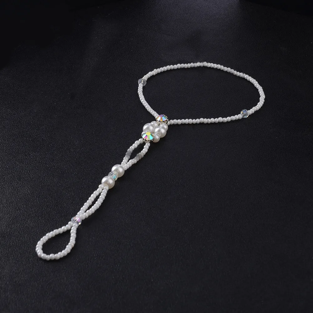  European Style Delicate Wedding Jewelry Colorful Rhinestone Pearl Anklets Toe Ring Sexy Ankle