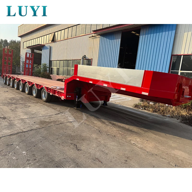 LUYI Heavy Duty 8 Axle 120 Ton 150 Ton 40 ft Loader 100 Tons Hydraulic Lowbed Truck Lowboy Low Bed Semi Trailer