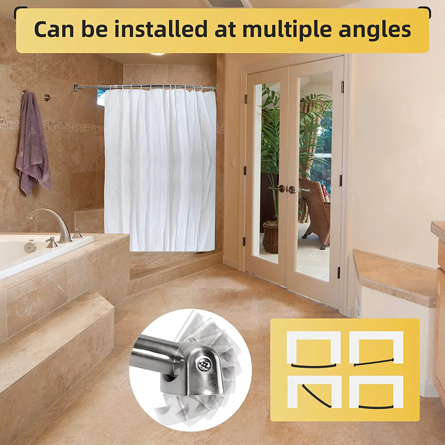 GALENPOO Adjustable Curved Shower Curtain Rod, Rustproof, Premium Stainless Steel 304, Telescoping Design Shower Rod